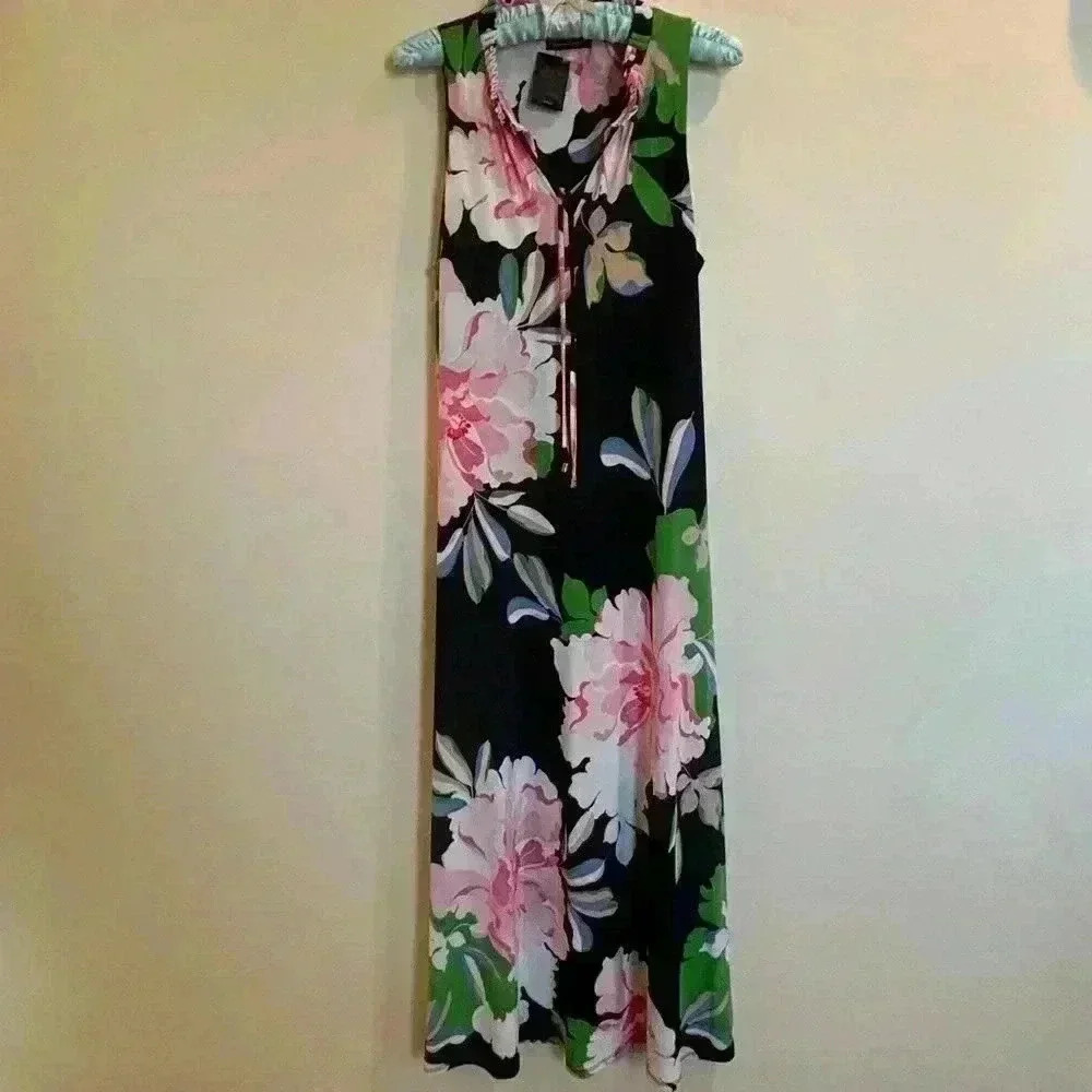 Floral Sleeveless Maxi Dress - Black, Pink, Green